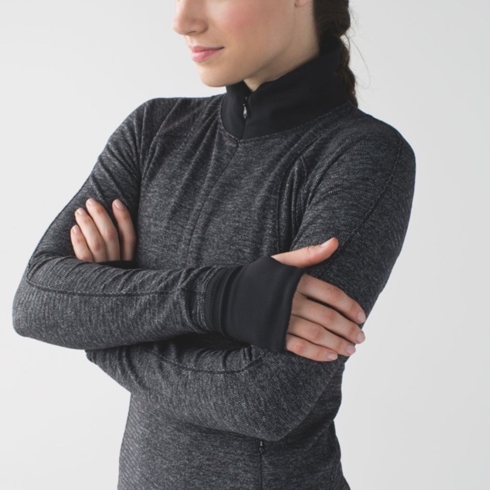 Lululemon Runderful 1/2 Zip Pullover Size 4 Mini Check Pique Heathered Black